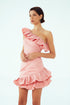 ONE SHOULDER MINI DRESS WITH FLOUNCE DETAIL - Barrus London