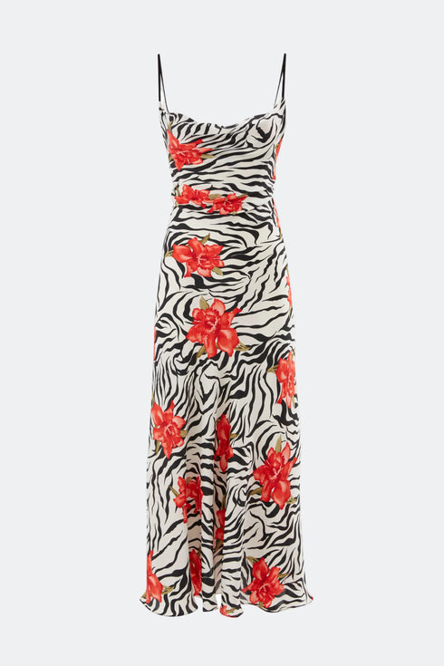 Midi Silk Dress With Spill Collar