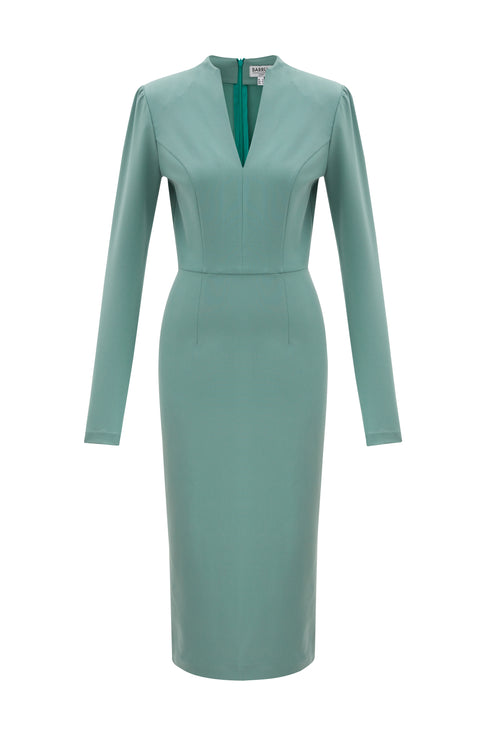 Long Sleeves Neck Detailed Pencil Skirt Dress