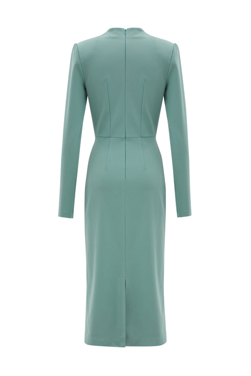 Long Sleeves Neck Detailed Pencil Skirt Dress