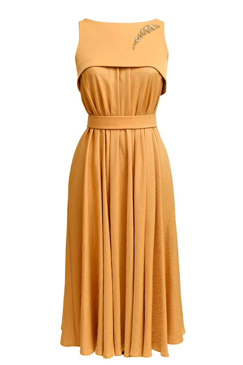 Pleated Embroidery Detailed Midi Dress