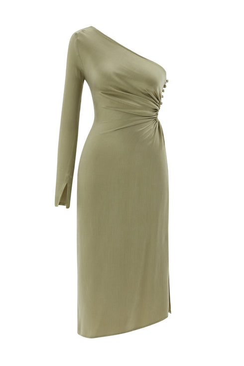 One Shoulder Midi Dress With Waist Decollete