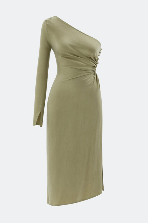 One Shoulder Midi Dress With Waist Decollete