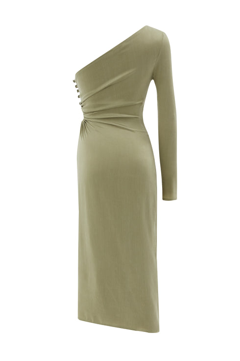 One Shoulder Midi Dress With Waist Decollete