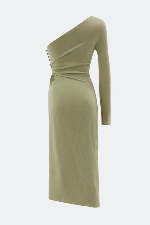 One Shoulder Midi Dress With Waist Decollete