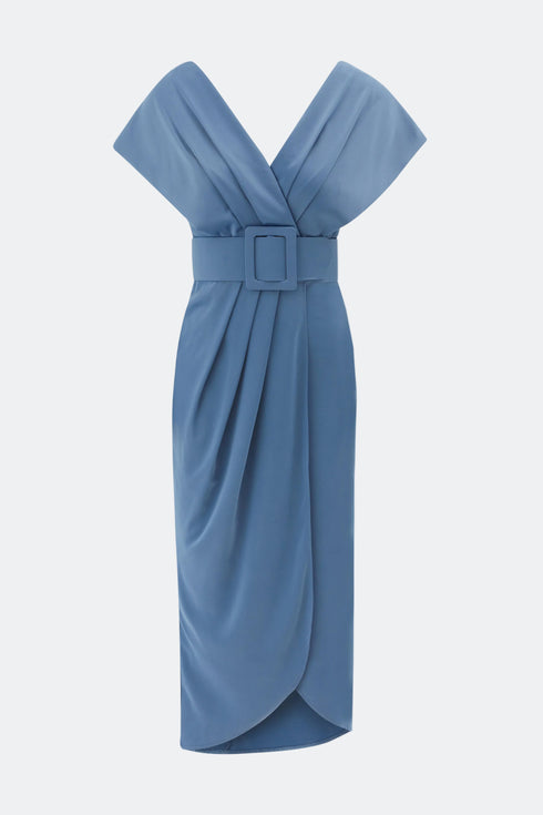 Pleated Thick Waist Belt Detailed Dress