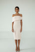 ASYMMETRICAL SHOULDER DETAIL, FRONT SLIT PENCIL DRESS - Barrus London