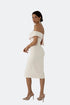 ASYMMETRICAL SHOULDER DETAIL, FRONT SLIT PENCIL DRESS - Barrus London