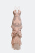 DEEP V-NECK AND BACK DECOLETTE DRESS WITH PEPLUM DETAIL UNDER SLIT - Barrus London