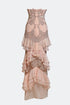 DEEP V-NECK AND BACK DECOLETTE DRESS WITH PEPLUM DETAIL UNDER SLIT - Barrus London