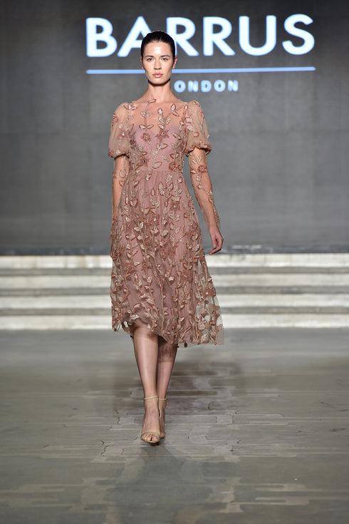 EMBROIDERED LONG SLEEVE MIDI DRESS - Barrus London