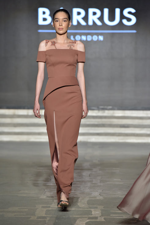 ONE LEG SLIT DRESS WITH PEPLUM DETAIL - Barrus London