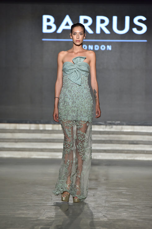 EMBROIDERED DRESS WITH CHEST BOW DETAIL - Barrus London