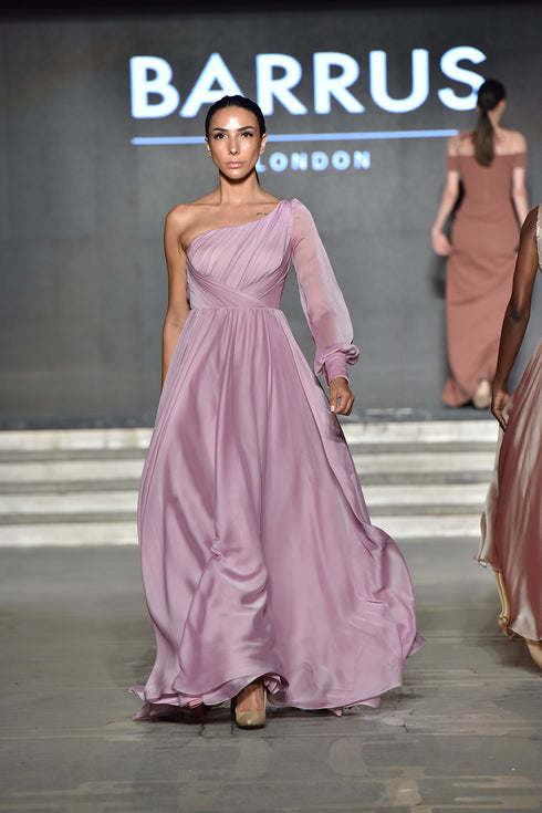 ONE SLEEVE DRESS WITH DRAPE DETAIL - Barrus London