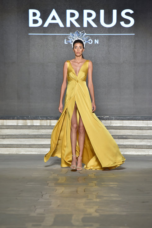 FRONT SLIT DETAILED SILK DRESS - Barrus London