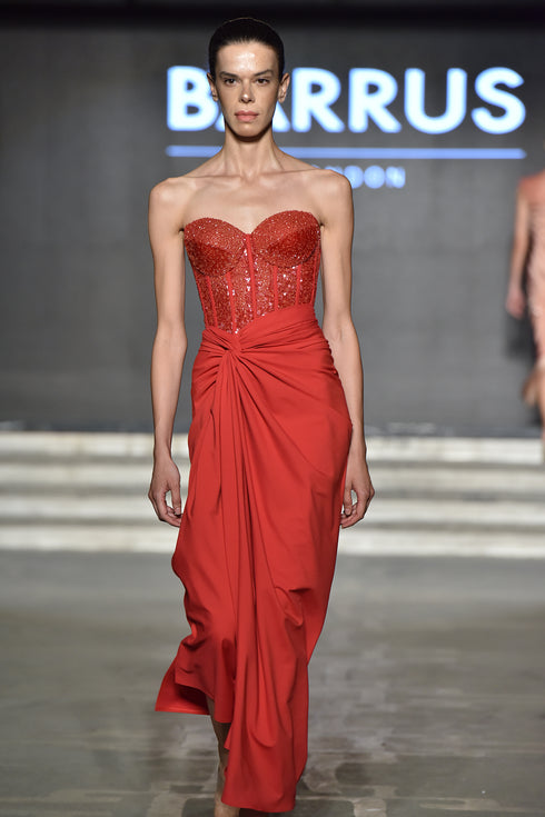 BRA FORM SINGLE SLIT DRESS WITH KNOT DETAIL - Barrus London