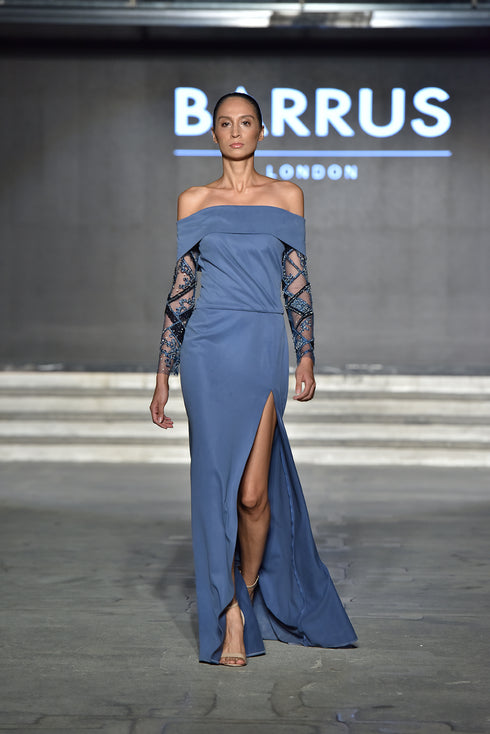 MADONNA COLLAR DRESS WITH EMBROIDERED SLEEVES - Barrus London