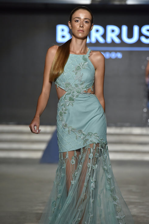 EMBROIDERED DRESS WITH BACK AND SIDE DECOLLETE - Barrus London