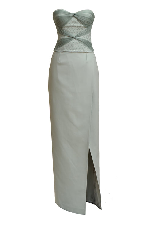 Bra Form Bustier With Cross Form Drape Detail