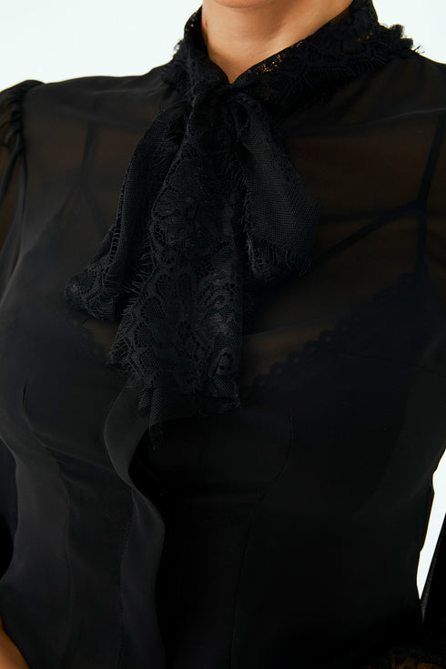 CHIFFON SHIRT WITH FRENCH LACE DETAIL - Barrus London