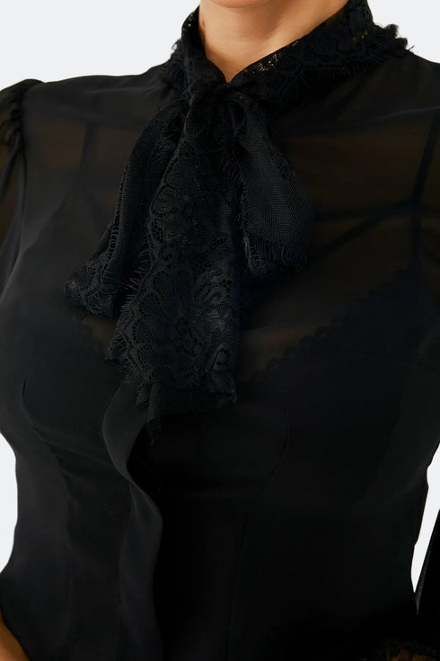 CHIFFON SHIRT WITH FRENCH LACE DETAIL - Barrus London