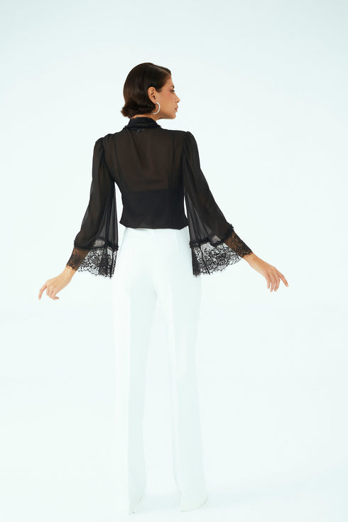 CHIFFON SHIRT WITH FRENCH LACE DETAIL - Barrus London