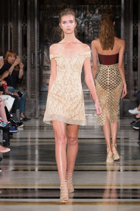 PRINCESS SLEEVE, GLISTENING MINI DRESS - Barrus London