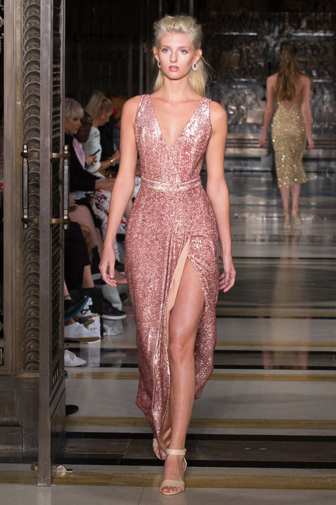 SILK SEQUIN SLIT DRESS - Barrus London