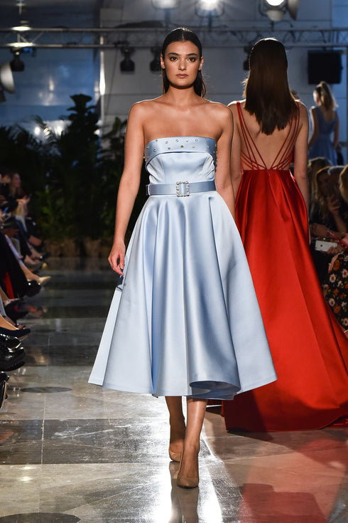 STRAPLESS MIDI DRESS WITH STONE DETAIL - Barrus London