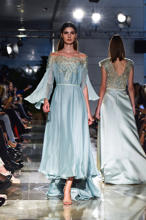 DRESS WITH INLAID SLEEVE DETAIL - Barrus London