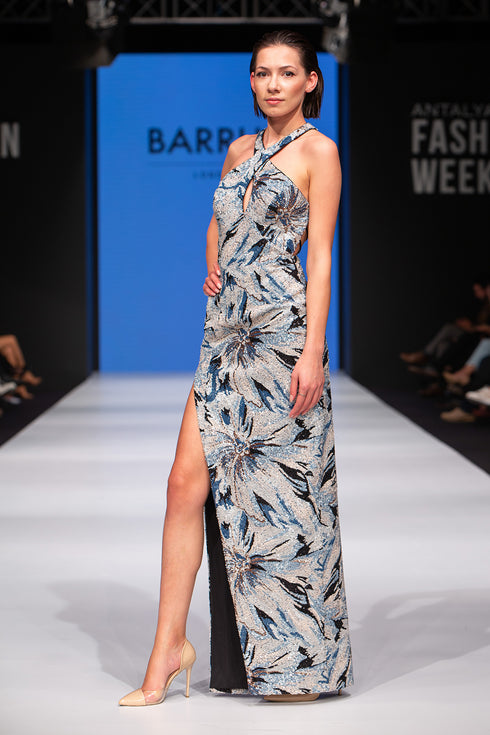 SEQUIN INLAID DRESS WITH CHEST AND SLIT DETAIL - Barrus London