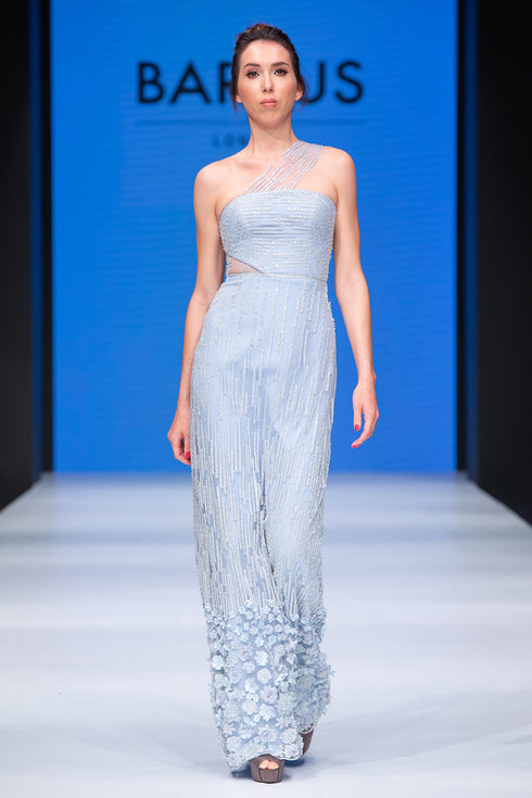 ONE SHOULDER EMBROIDERY INLAID DRESS WITH WAIST DETAIL - Barrus London