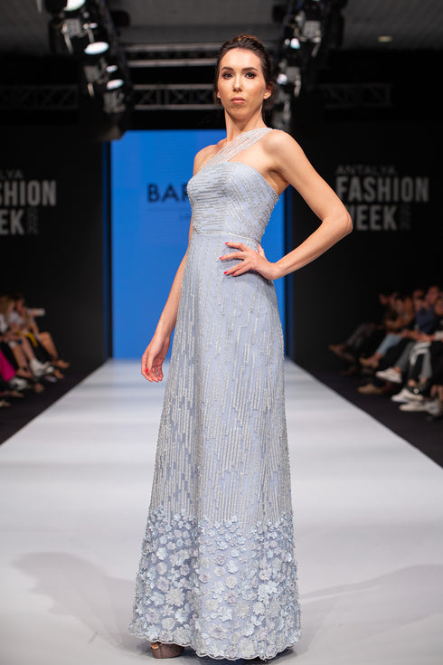 ONE SHOULDER EMBROIDERY INLAID DRESS WITH WAIST DETAIL - Barrus London