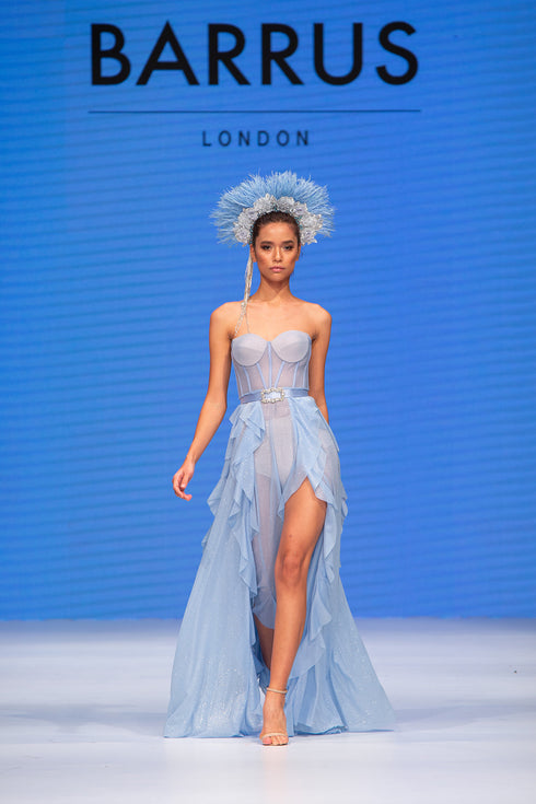 BRA FORM SLIT DRESS WITH FLOUNCE DETAIL - Barrus London