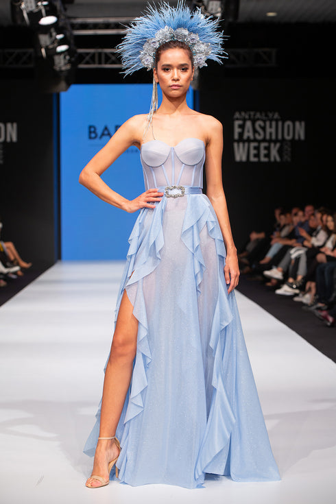 BRA FORM SLIT DRESS WITH FLOUNCE DETAIL - Barrus London