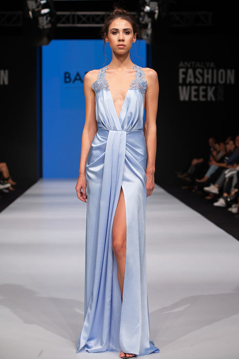 FRONT SLIT DRESS WITH CHEST DECOLLETE - Barrus London