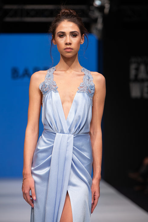 FRONT SLIT DRESS WITH CHEST DECOLLETE - Barrus London