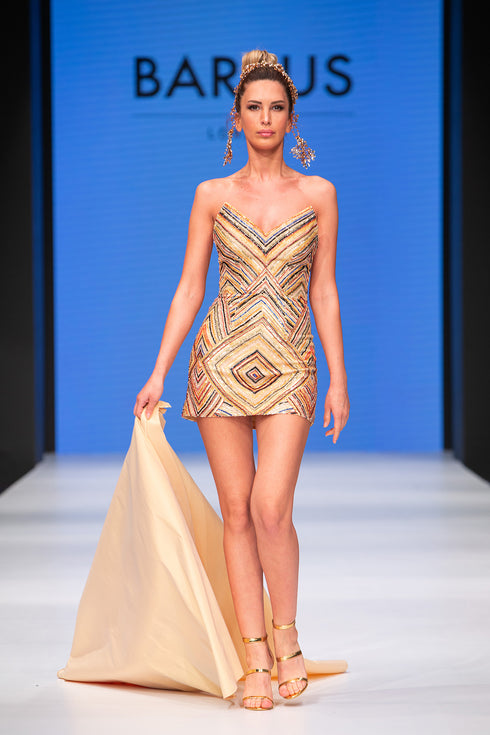 INLAID MINI DRESS WITH MOVEABLE SKIRT - Barrus London