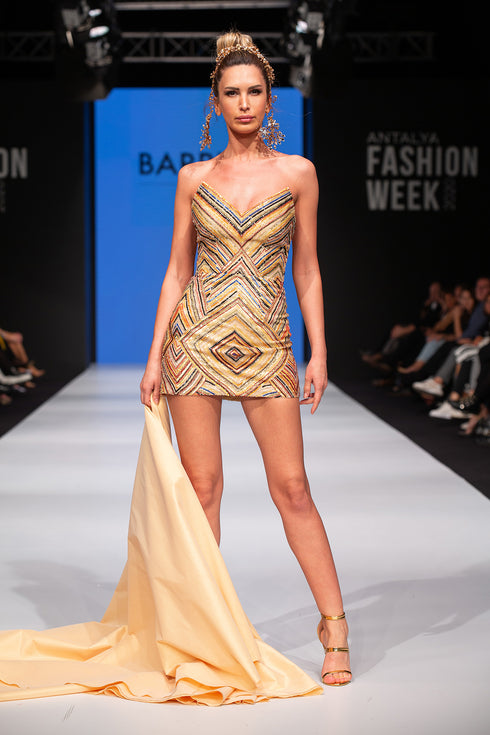 INLAID MINI DRESS WITH MOVEABLE SKIRT - Barrus London