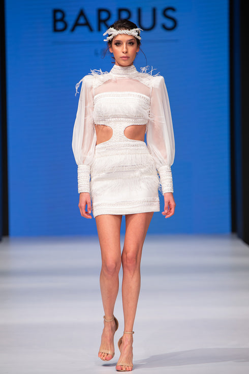 INLAID AND TULLE DETAILED MINI AFTER DRESS - Barrus London