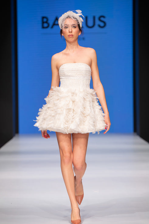 STRAPLESS INLAID FEATHERED MINI AFTER DRESS - Barrus London