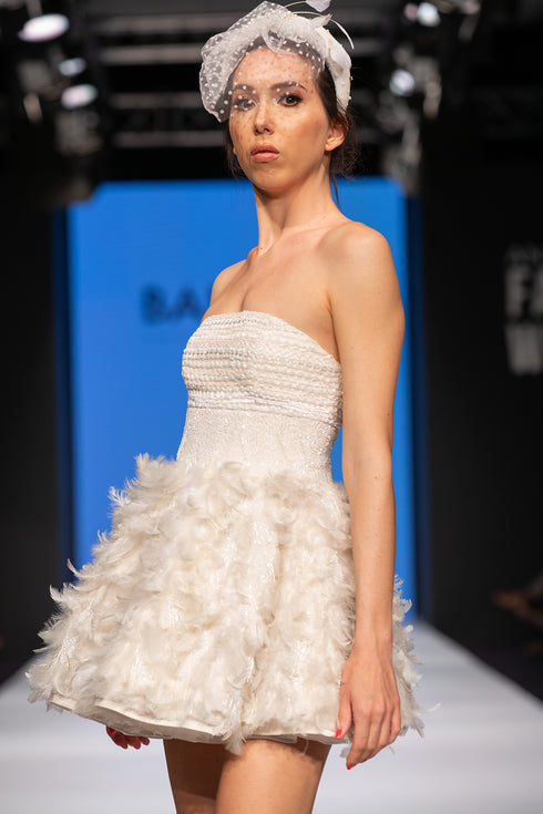 STRAPLESS INLAID FEATHERED MINI AFTER DRESS - Barrus London