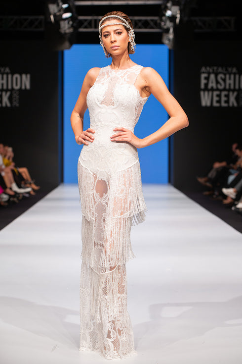 BEAD FRINGED INLAID AFTER DRESS - Barrus London