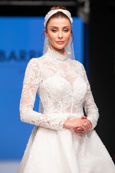 A FORM LONG SLEEVE INLAID WEDDING DRESS - Barrus London