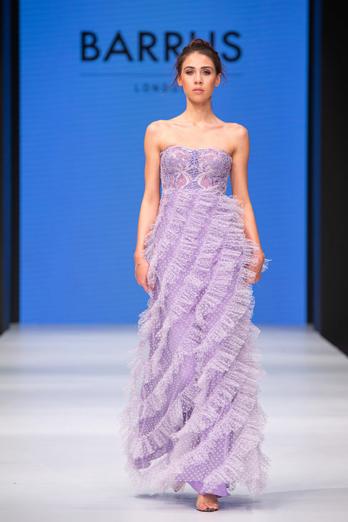 STRAPLESS INLAID DRESS WITH FLOUNCE SKIRT DETAIL - Barrus London