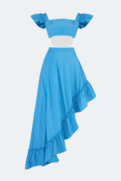 Electric Blue Square Neck Crop Top With Flounce Detail