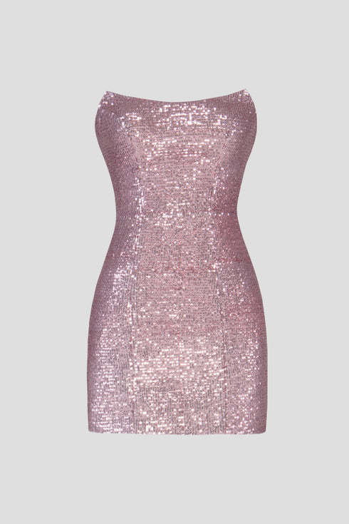 Strapless Sequined Fit Form Mini Dress