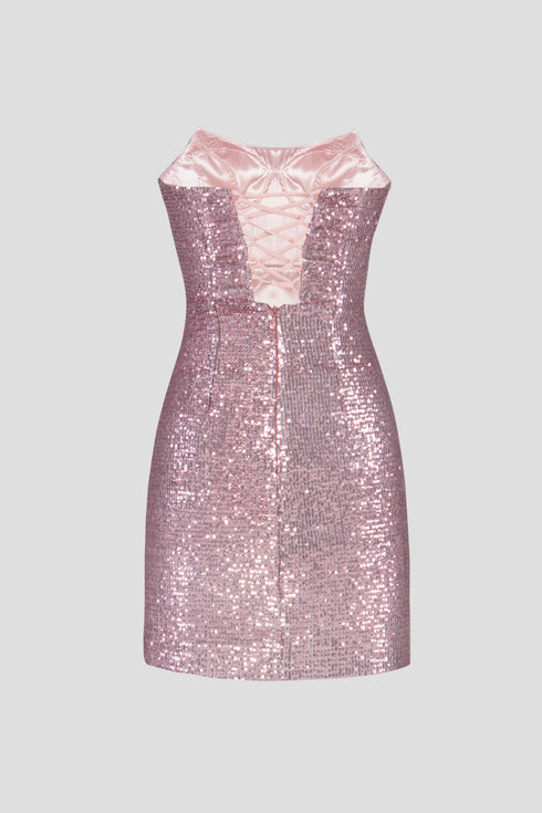 Strapless Sequined Fit Form Mini Dress