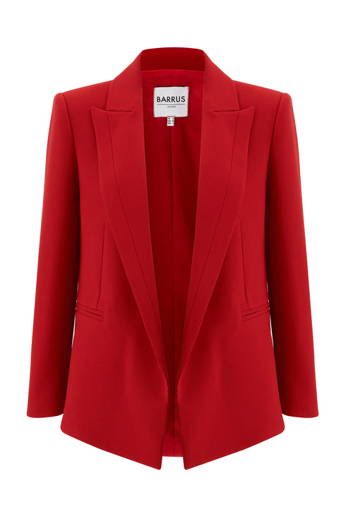Red Jacket With Lapel And Pocket Detailed