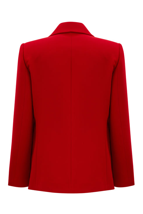 Red Jacket With Lapel And Pocket Detailed